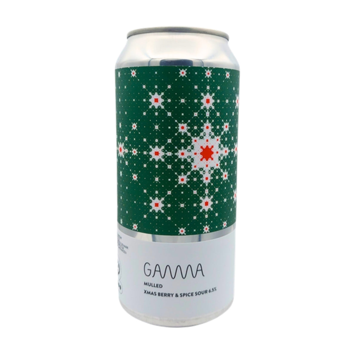 Blik Gamma Brewing Mulled, Xmas berry & spice sour 6,5%, met groen sneeuwvlokkenlabel