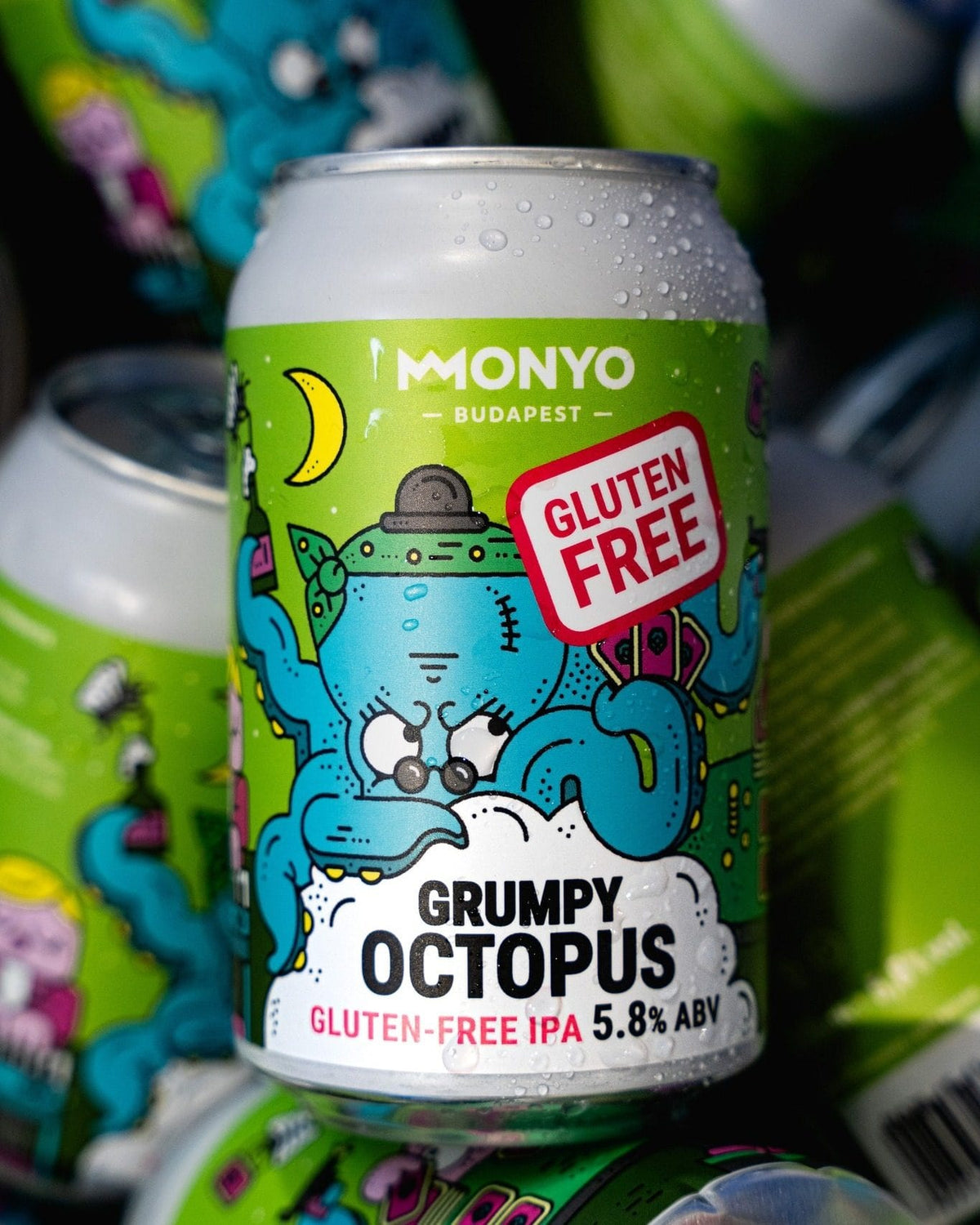 Etiket van Grumpy Octopus (gluten free IPA), IPA van brouwerij MONYO