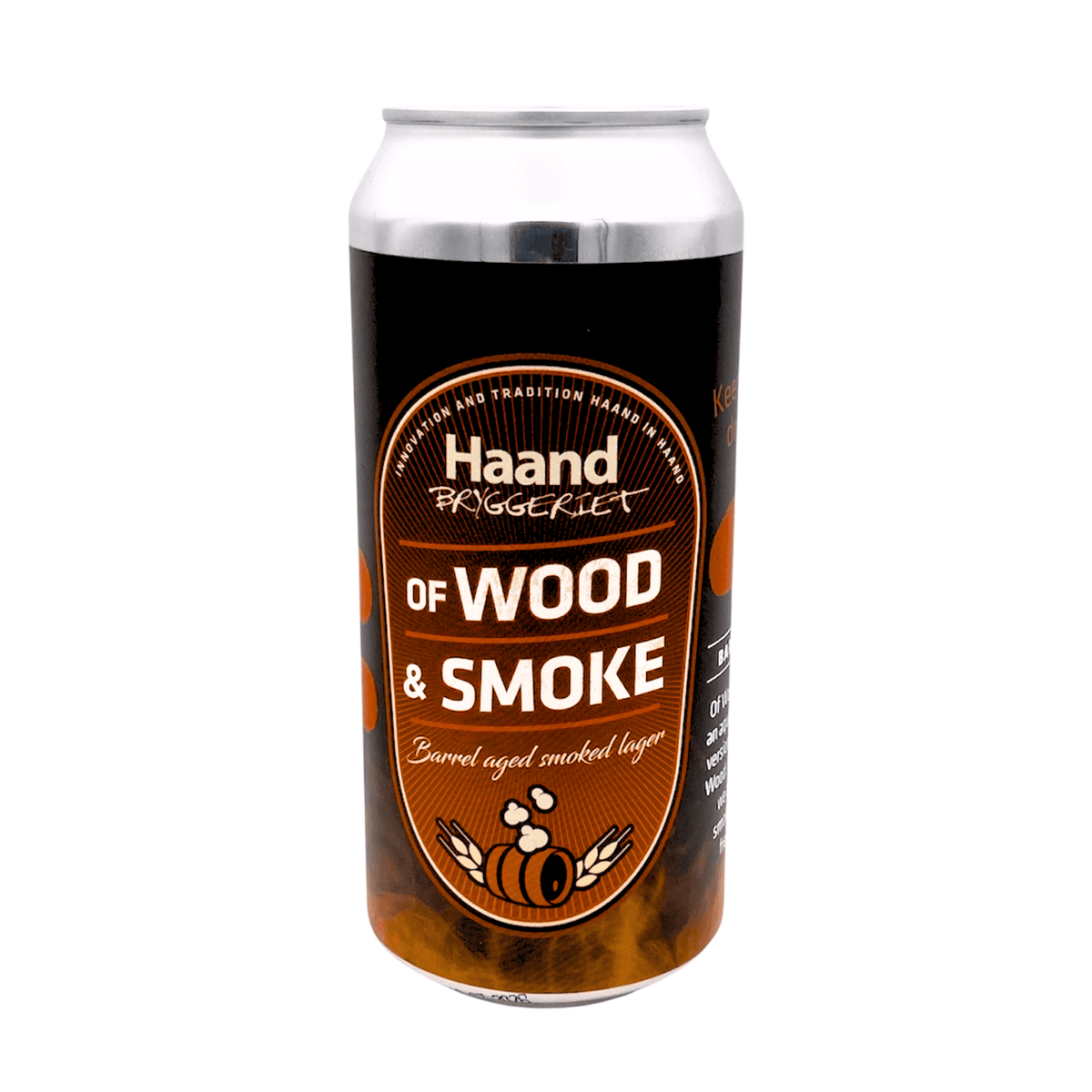 Of Wood & Smoke (Barrel Aged Smoked Lager) van brouwerij Haand Bryggeriet - Lager van 8% in blik van 440ml
