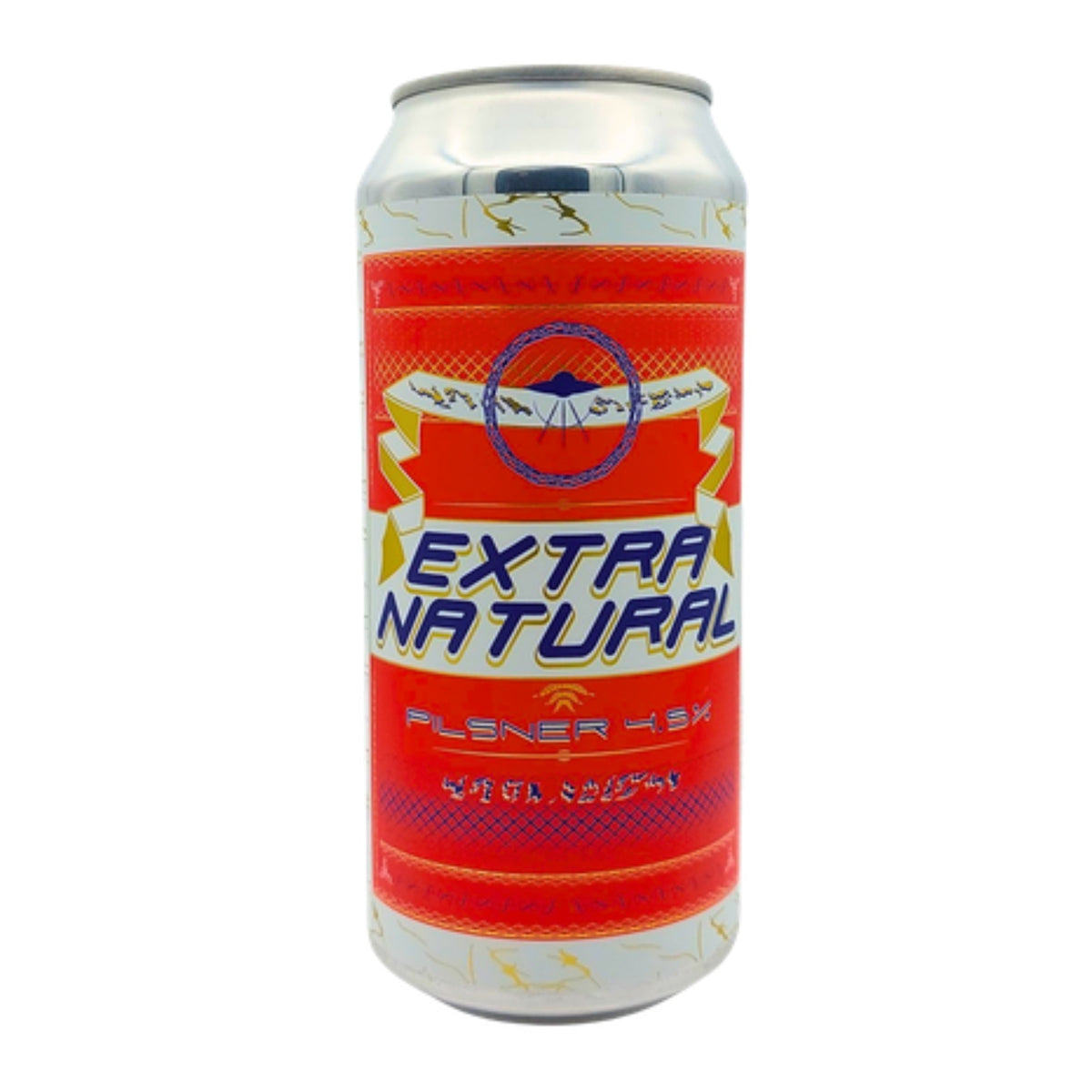 Blik Gamma Brewing Extra Natural, pilsner 4,5%, met rood-wit retro label