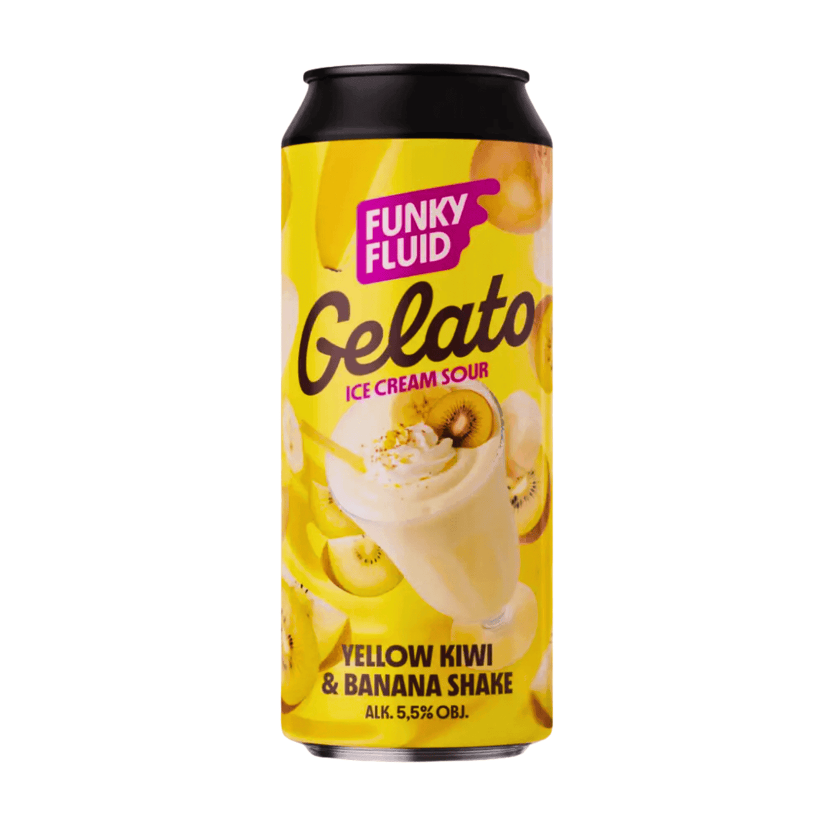 Gelato: Yellow Kiwi Banana Shake (Ice Cream Sour) van brouwerij Funky Fluid - Smoothie Sour van 5,5% in blik