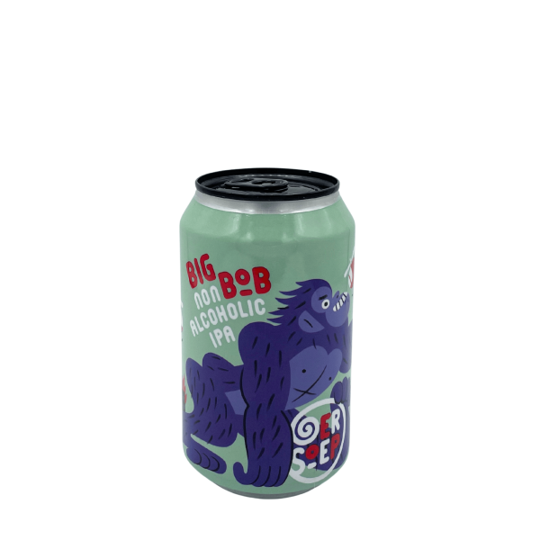 Big Bob Non-Alcoholic IPA blik met speels illustratief ontwerp.