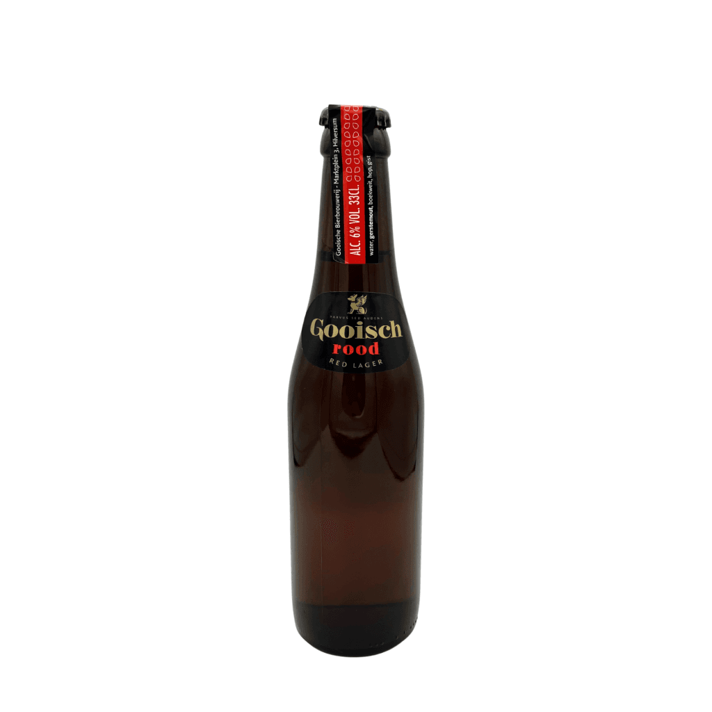 Gooisch Rood Red Lager bierfles met zwart-rood label.