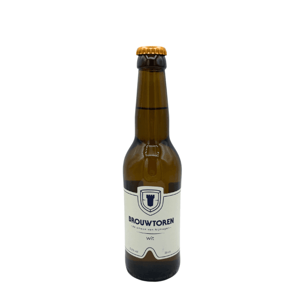 Brouwtoren Wit bierfles met klassiek en strak labelontwerp.