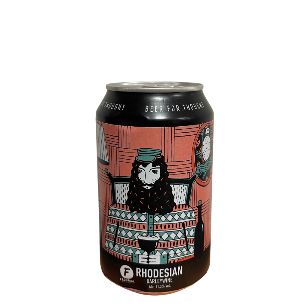 Afbeelding van Frontaal Rhodesian Barleywine 11,3% – Een krachtige, amberkleurige Barleywine met smaken van karamel en gedroogd fruit, perfect voor lange avonden en stevige gerechten.