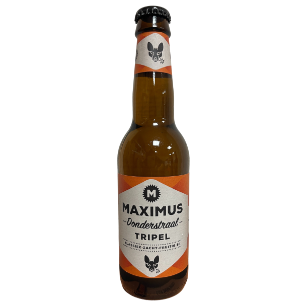 Maximus Donderstraal, een krachtige tripel uit Utrecht met 8% alcohol, vol moutige en fruitige tonen.