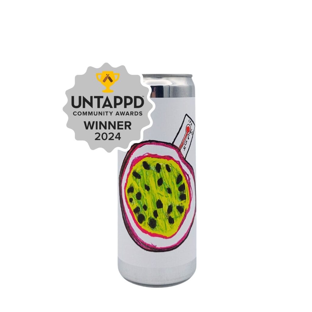 Passionfeber van Brewski (IPA), blond/hazy met 7% alcohol.