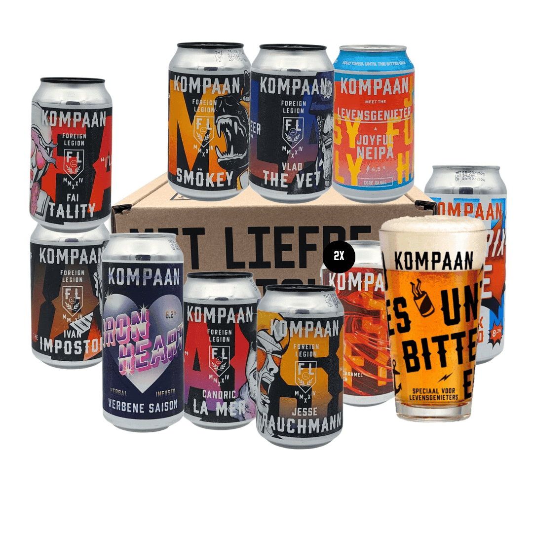 Kompaan bierpakket met 11 exclusieve speciaalbieren en gratis glas – inclusief barrel aged en smoked bieren