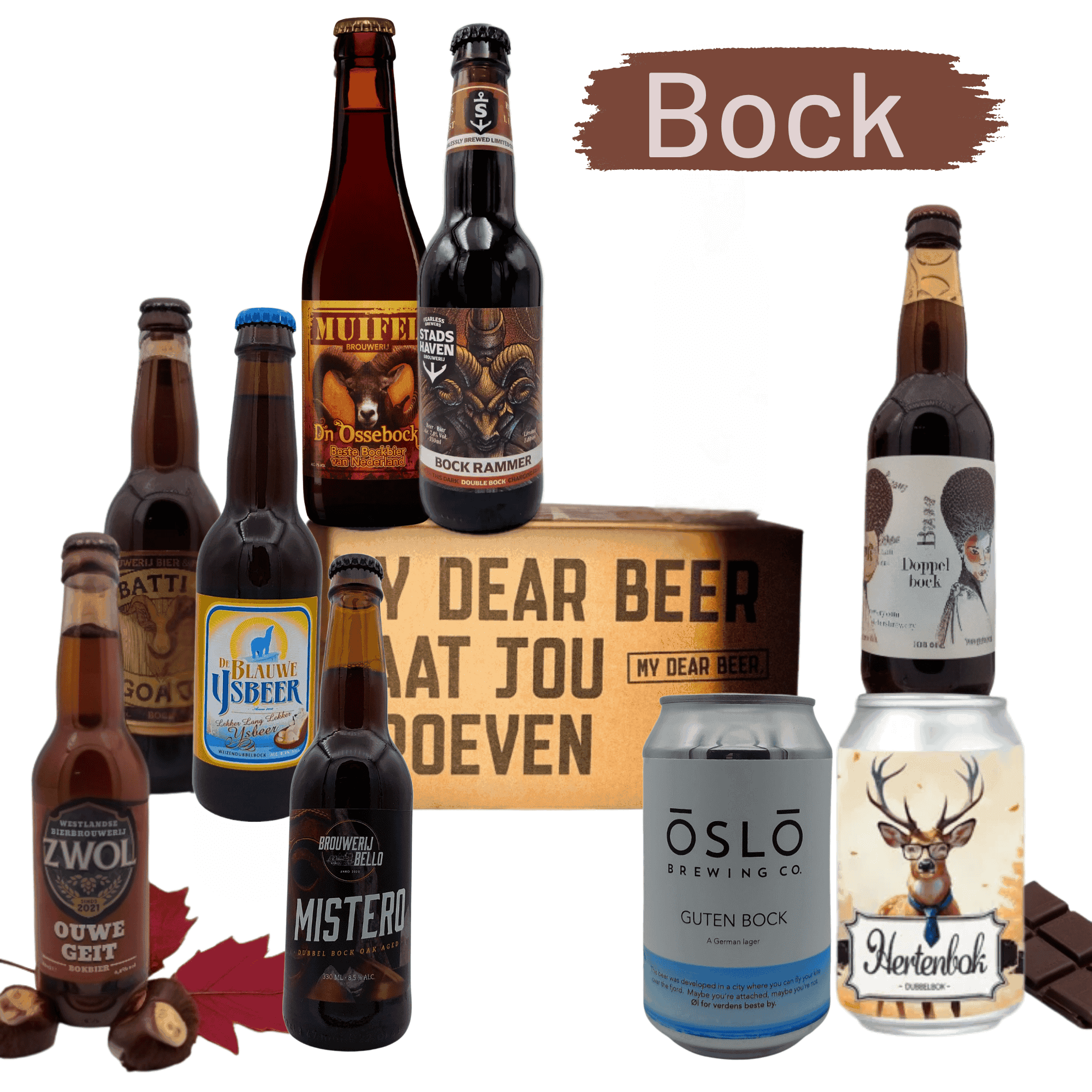 Bock Bierpakket met unieke bockbieren – inclusief unieke Nederlandse Bockbieren, herfstspecial My Dear Beer. Exclusieve bockbieren!