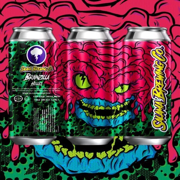 Blik Salama Brainzilla Helles Lager – frisse, goudgele lager uit Finland met opvallende illustratie