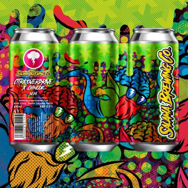 Citra Overdrive x Chinook NEPA – Salama collab, fruitige NEIPA met Citra en Chinook hop, opvallende blik