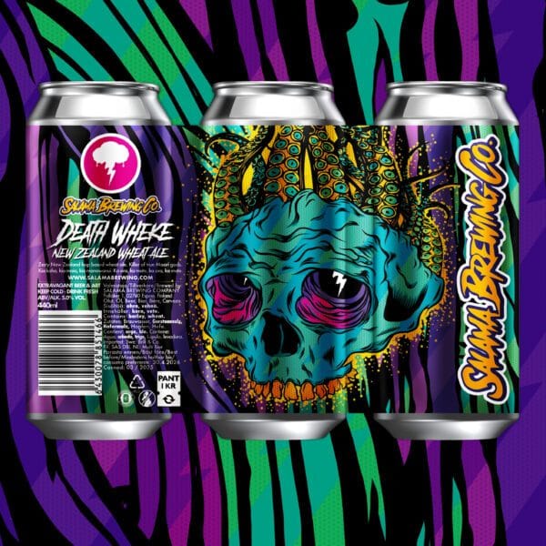 Salama Death Wheke NZ Wheat Ale – Finse tarwebier met Nieuw-Zeelandse hop, kleurrijke blikdesign
