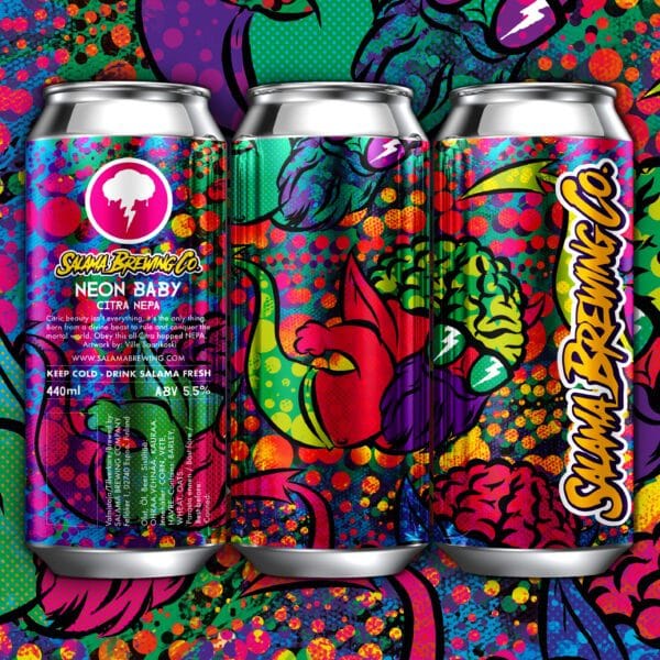 Neon Baby NEPA – Salama’s juicy New England Pale Ale, blik met neonkleuren en speels design