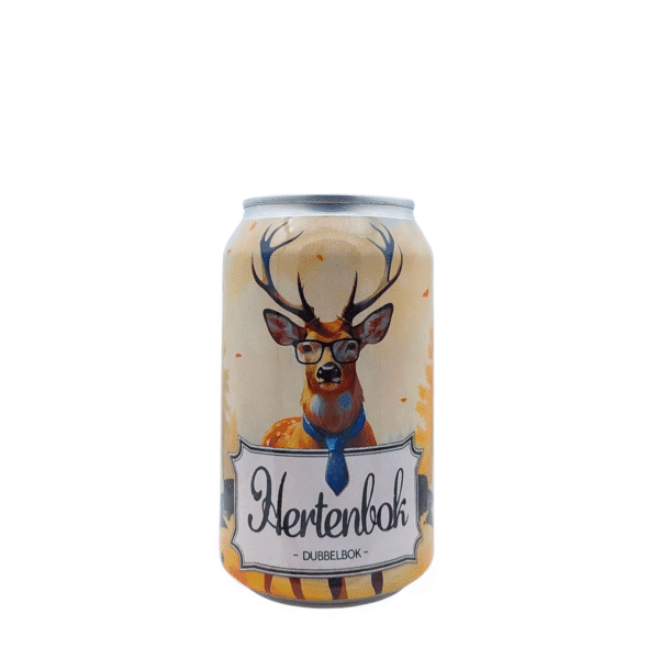 Hertenbok Dubbelbock van Brouwerij ’t Blauwe Hert – bruin bovengistend bier met karamel, dadel en koffienoot, fles en glas sfeervol gepresenteerd