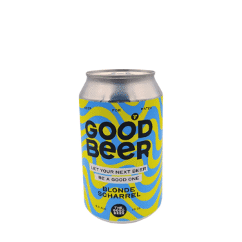 Blonde Scharrel Blond bier blik van The Good Beer, zomers blond speciaalbier met banaan en vanille, perfect voor in een bierpakket of om zelf een bierpakket samen te stellen bij My Dear Beer
