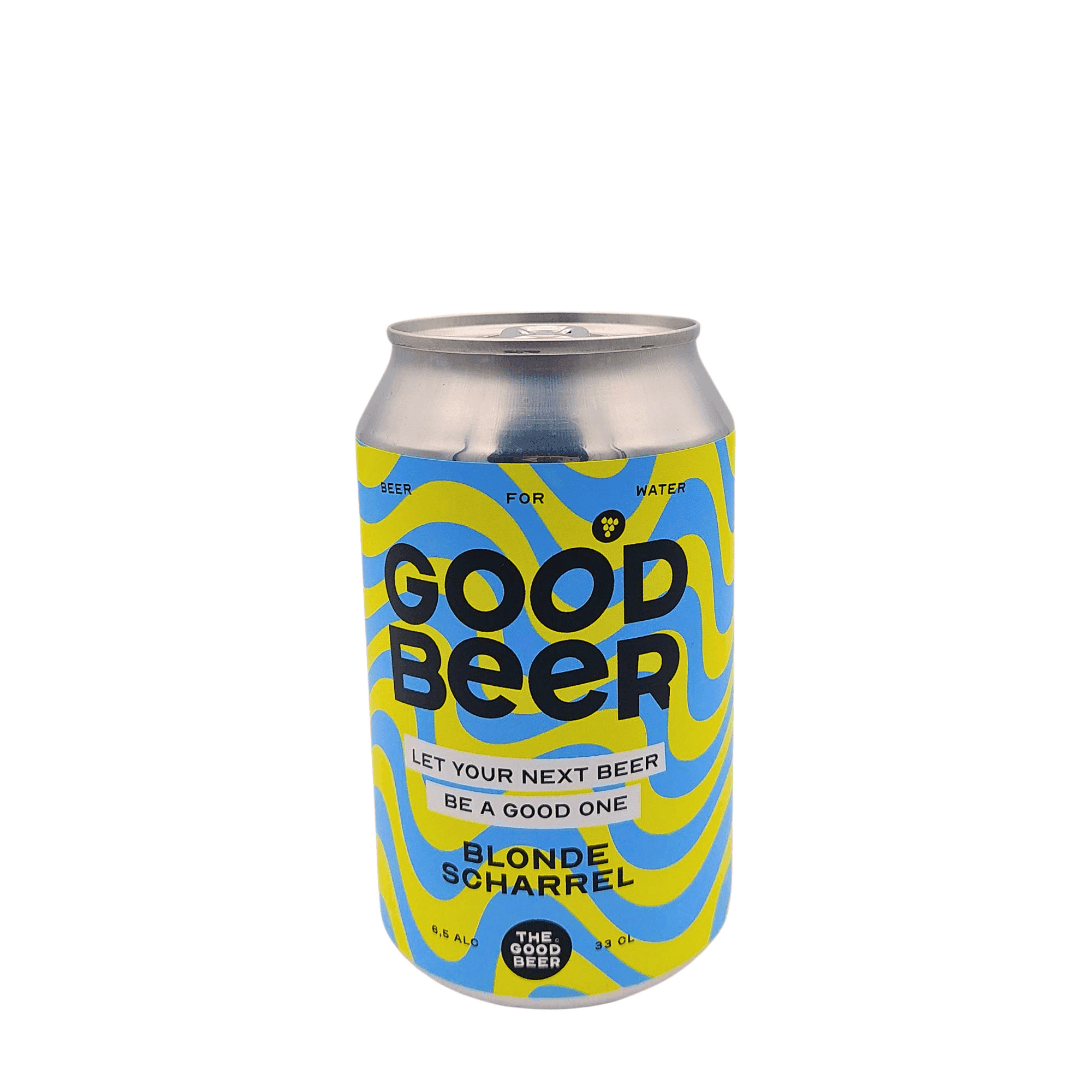 Blonde Scharrel Blond bier blik van The Good Beer, zomers blond speciaalbier met banaan en vanille, perfect voor in een bierpakket of om zelf een bierpakket samen te stellen bij My Dear Beer
