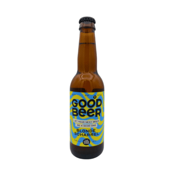 Blonde Scharrel Blond bier fles van The Good Beer, fruitig speciaalbier met banaan en vanille, ideaal voor in een bierpakket of om zelf een bierpakket samen te stellen bij My Dear Beer