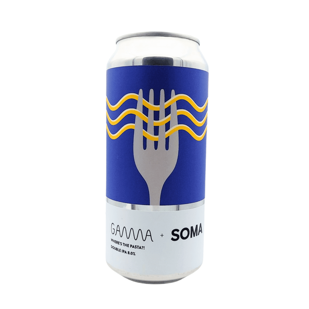 Where’s the Pasta?! – Gamma Brewing (blik) Een juicy, zachte Double New England IPA van 8%, gebrouwen in samenwerking met SOMA uit Spanje. Romig, tropisch en heerlijk aromatisch. Wat kun je verwachten? Stijl: Hazy Double IPA ABV: 8,0% | 44cl blik Smaak: Tropisch fruit, nectar, steenfruit, citrus Mondgevoel: Zacht, romig en full-bodied Afdronk: Mild bitter, sappig en aromatisch Smaakprofiel: Enigma, Cryo Nectaron en Mosaic brengen een explosie van tropische aroma’s: perzik, mango, passievrucht en citrus. Romig, zacht en heerlijk haze-forward — precies wat je van een moderne DIPA verwacht. Collab met SOMA (Spanje) Gebrouwen samen met de aroma-wizards van SOMA — bekend om hun moderne hazy IPA’s. Wat maakt deze DIPA uniek? Cryo Nectaron tilt het tropische karakter naar een hoger niveau, terwijl Enigma en Mosaic de fruitige laag perfect afronden. 🎯 Foodpairing & serveertips: 🍕 Perfect bij pizza (ja echt) 🍜 Gaat geweldig met spicy Aziatische gerechten 🧀 Combineert mooi met romige kazen Serveertip: Drink op 6–8°C voor maximale juicy haze. Untappd-score: 3.96/5 “Juicy, zacht en modern — een DIPA met een mediterrane haze-touch.”