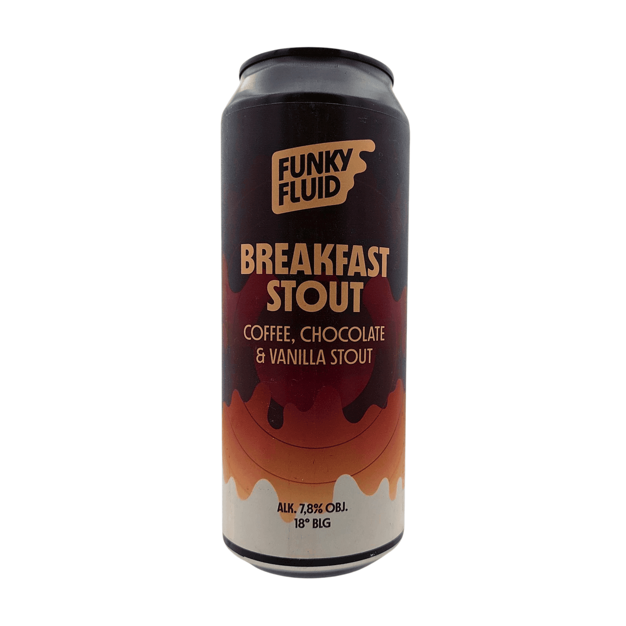 Funky Fluid Breakfast Stout Coffee Stout koffie chocolade vanille 7,8% alcohol 18°Blg blik