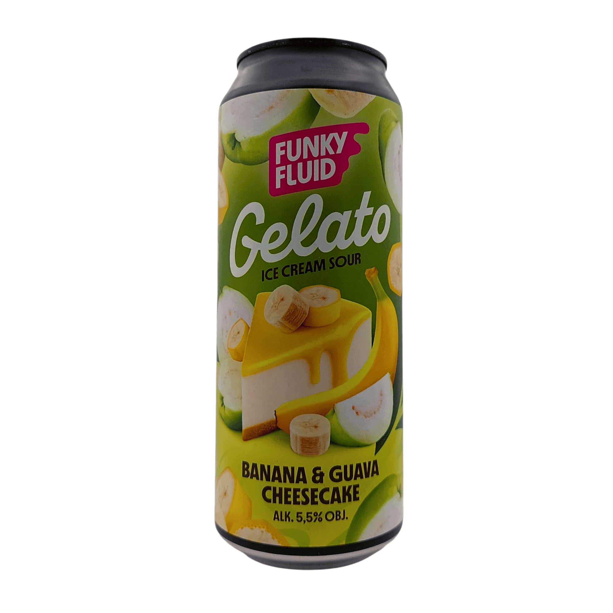 Funky Fluid Gelato Banana & Guava Cheesecake Ice Cream Sour 5,5% ABV – dessert Smoothie Sour in groen 500ml blik – 4,10★ Untappd