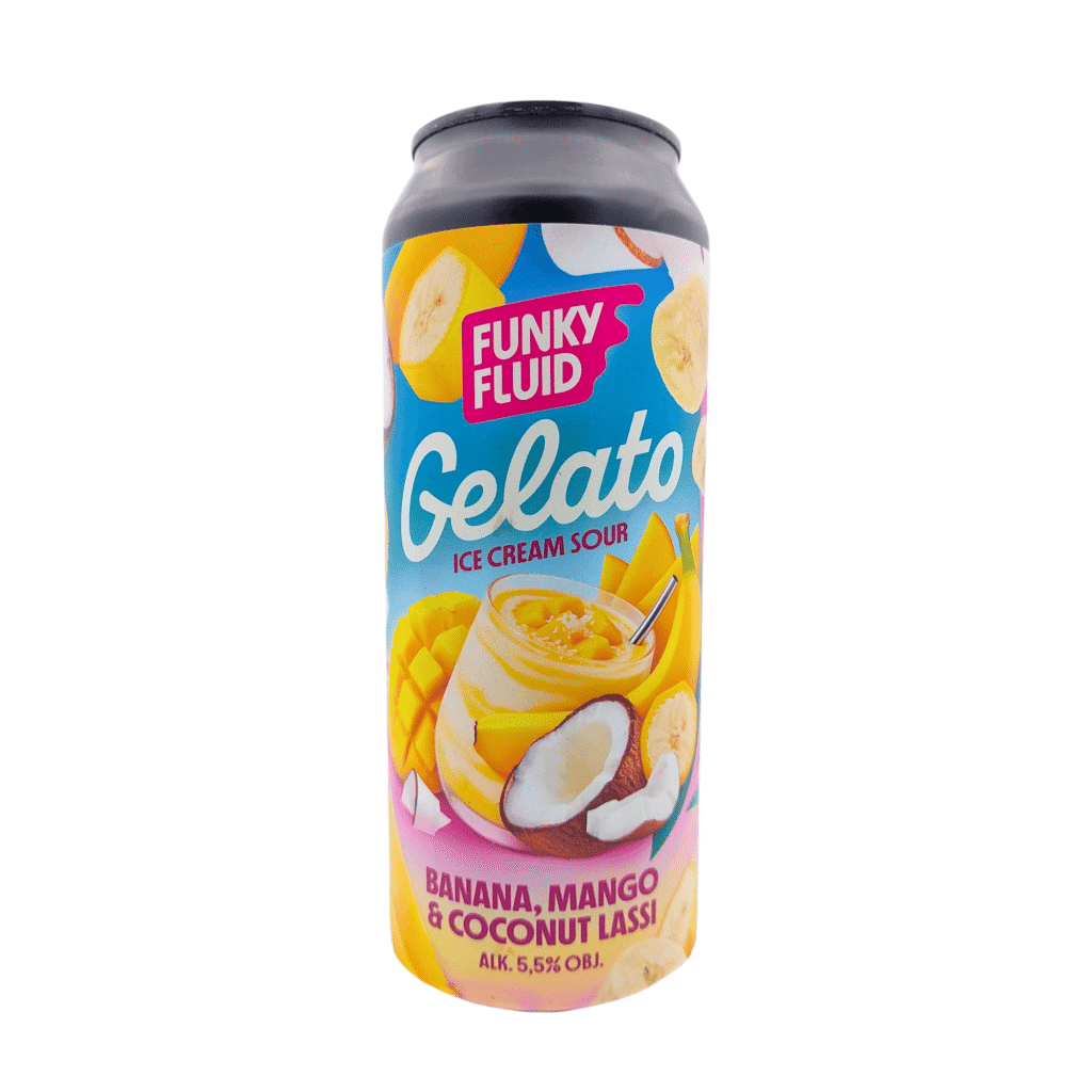Funky Fluid Gelato Banana Mango & Coconut Lassi Ice Cream Sour 5,5% ABV – tropische Smoothie Sour in 500ml blik – 4,11★ Untappd