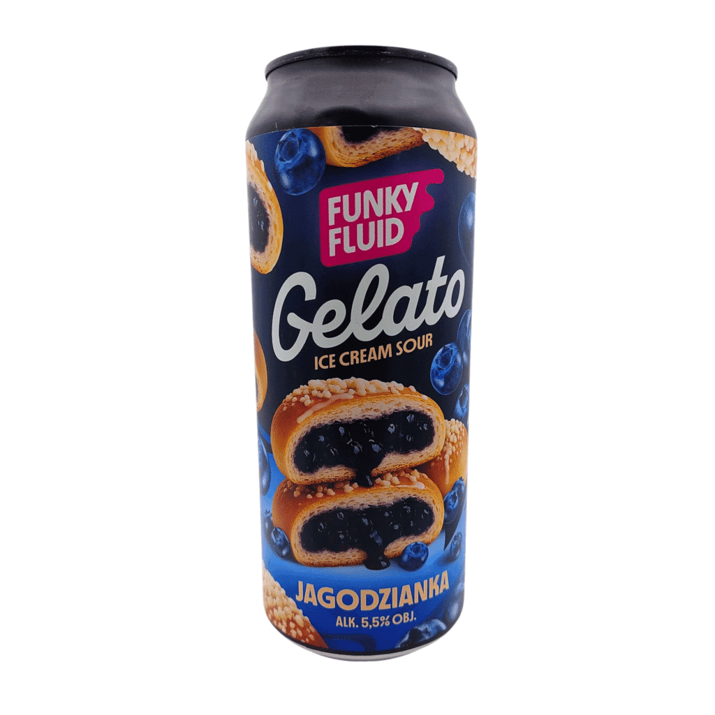 Funky Fluid Gelato Jagodzianka Ice Cream Sour 5,5% ABV – Pools bosbessenbroodje Smoothie Sour in donkerblauw 500ml blik – 4,08★ Untappd