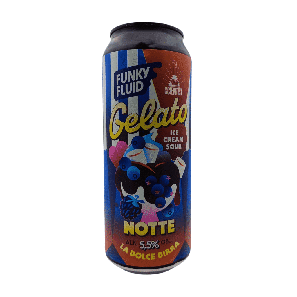 Funky Fluid x Mad Scientist Gelato Notte Ice Cream Sour 5,5% ABV – donkere bessen en marshmallow Smoothie Sour in 500ml blik – 4,02★ Untappd