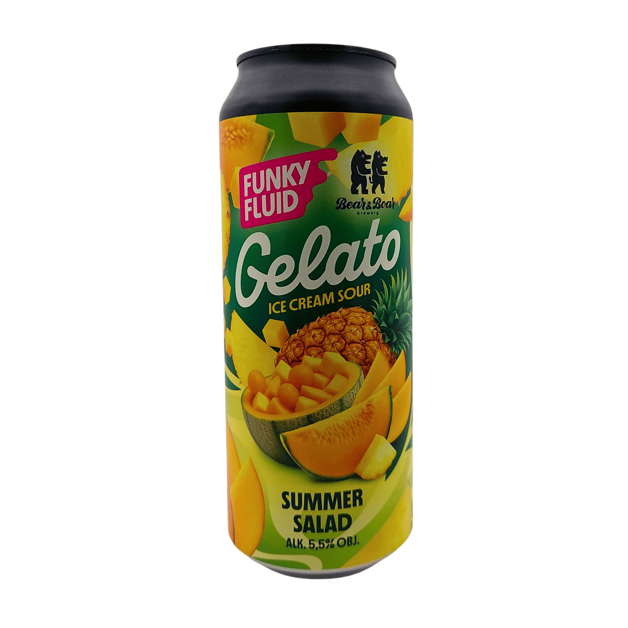 Funky Fluid x Bear & Boar Gelato Summer Salad Ice Cream Sour 5,5% ABV – meloen, ananas en mango Smoothie Sour in groen-geel 500ml blik