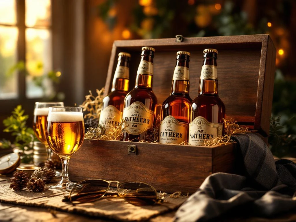 Luxe vaderdagcadeau met ambachtelijke bierflessen in houten verpakking met bierglazen en stropdas