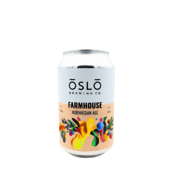 Farmhouse Norwegian Ale van Oslo Brewing Company met beige, felgeel en donkergroen etiket