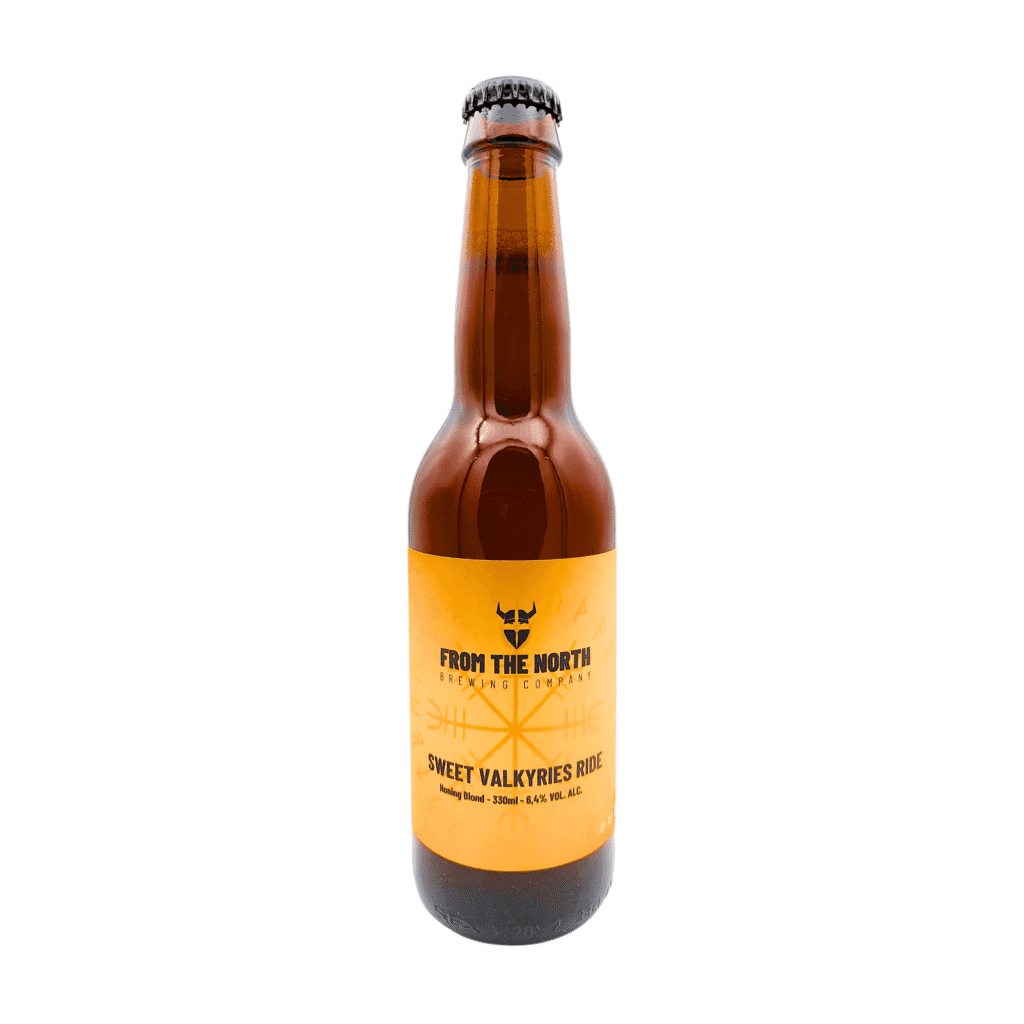Sweet Valkyries Ride van From The North Brewing Company met geel en zwart etiket