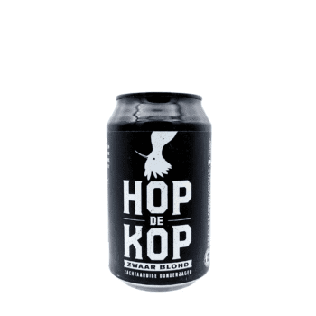 Hop de Kop zwaar blond bier met zwart-wit etiket