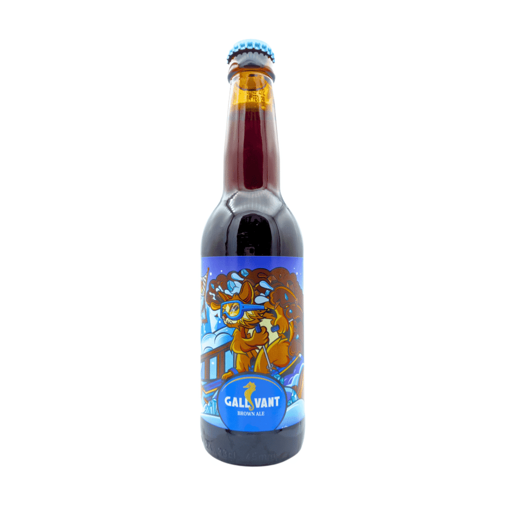 Salty Karamelski Belgian Brown Ale met blauw en licht- en donkerbruin etiket