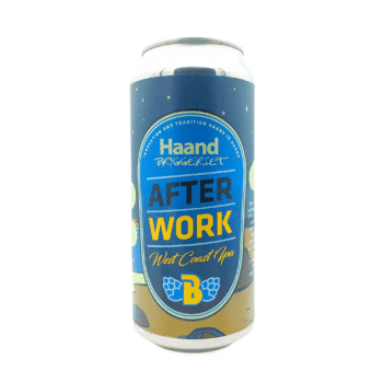 Afterwork American IPA van HaandBryggeriet met donkerblauw, felblauw en geel etiket