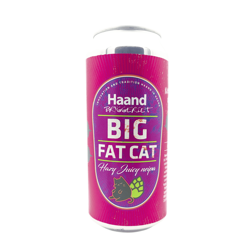 Big Fat Cat NEIPA van HaandBryggeriet met felroze, paars en lichtgroen etiket