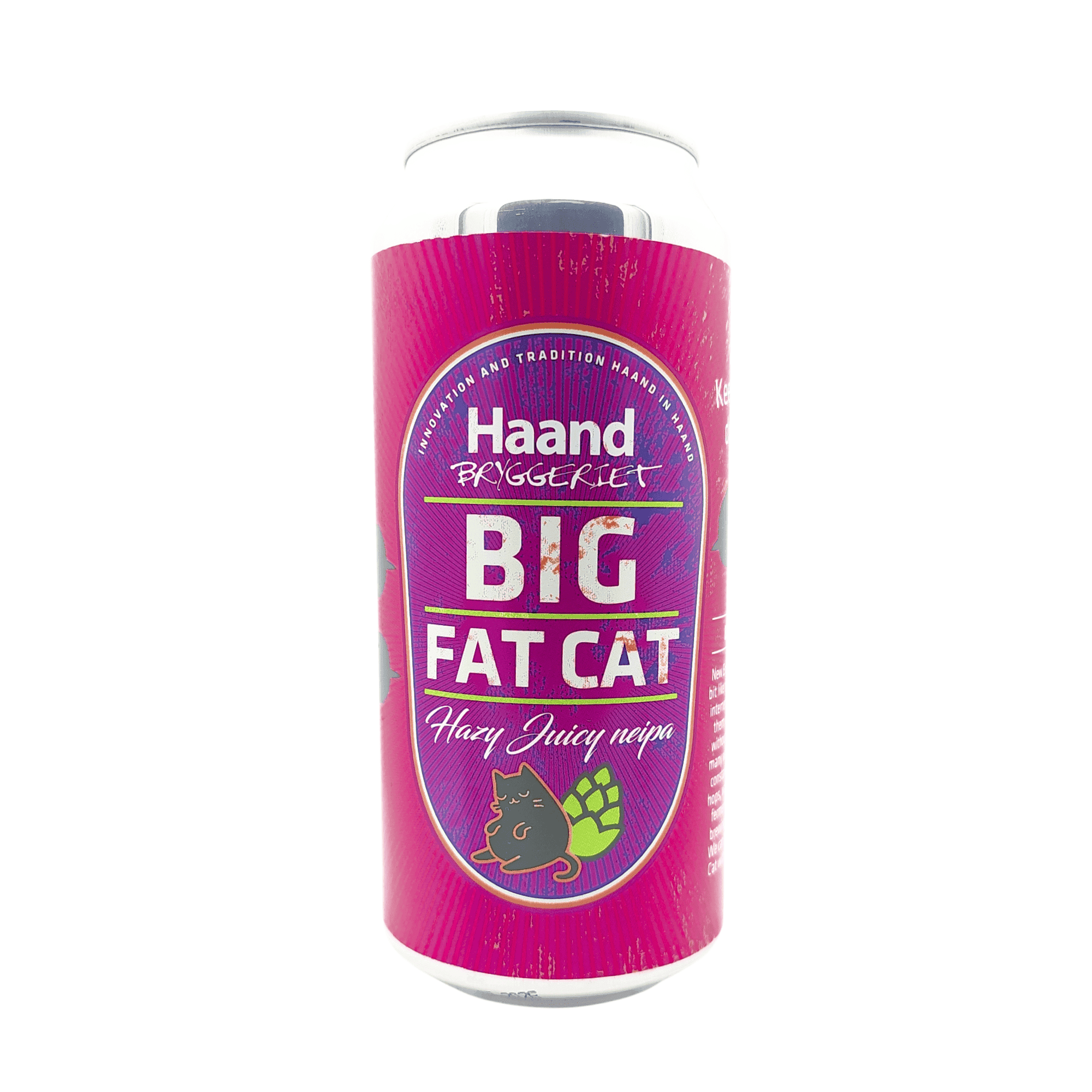 Big Fat Cat NEIPA van HaandBryggeriet met felroze, paars en lichtgroen etiket