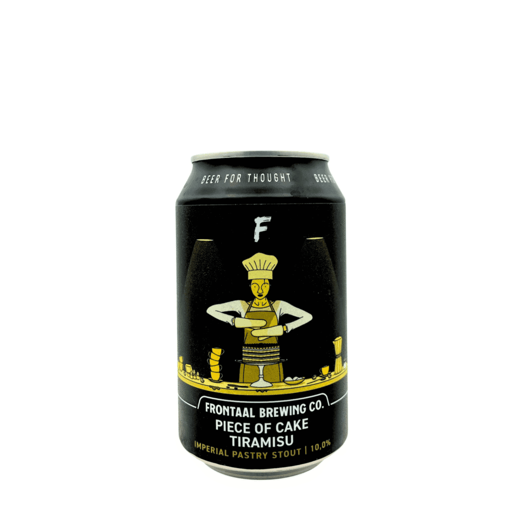 Piece of Cake Tiramisu Imperial Pastry Stout met donkerbruin, wit en crèmegeel etiket
