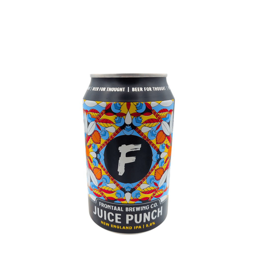 Juice Punch NEIPA met geel, blauw en rood etiket