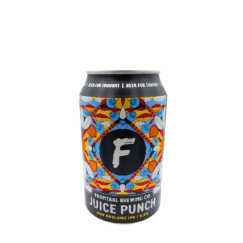 Juice Punch NEIPA met geel, blauw en rood etiket