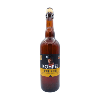 Kompel L’Or Noir tripel bierfles met zwart, wit en goud label