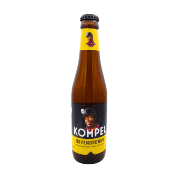 Kompel Bovengronds blond bierfles met zwart, wit en geel label