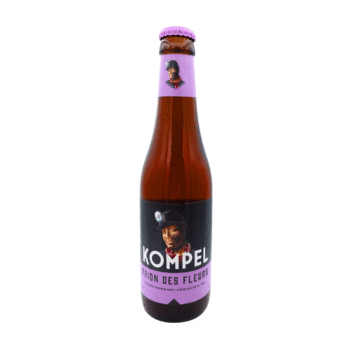 Kompel Prion des Fleurs honingbier fles met paars, wit en zwart label