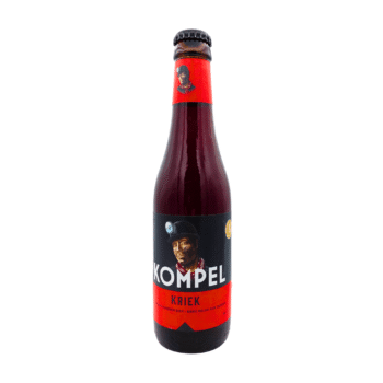 Kompel Kriek bierfles met zwart, wit en rood label