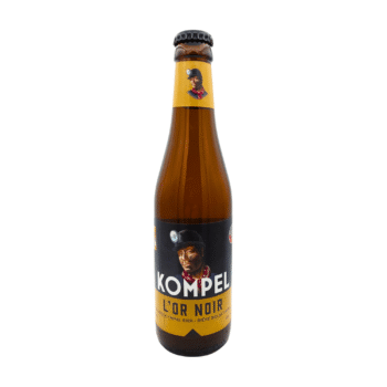 Kompel L’Or Noir tripel bierfles met zwart, wit en goud label