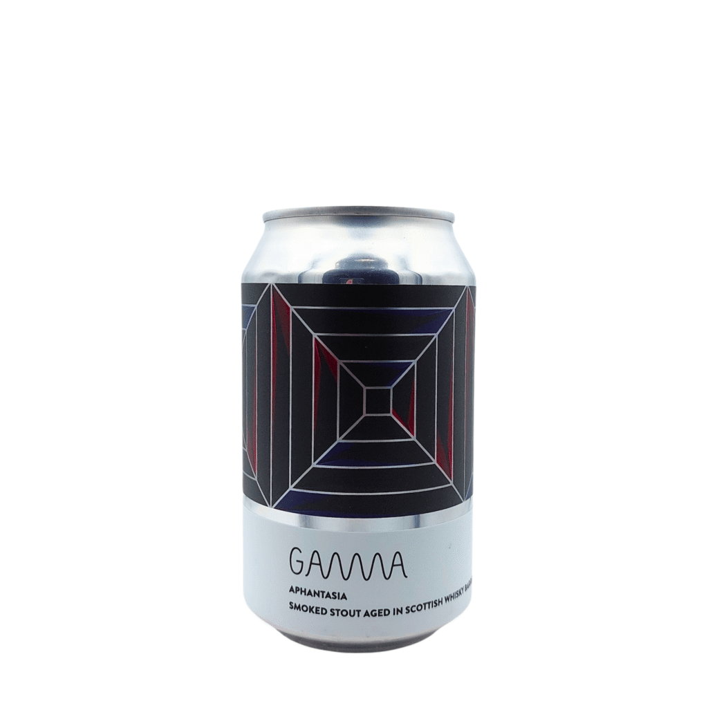 Aphantasia stout fles met zwart, donkerrood en donkerblauw label