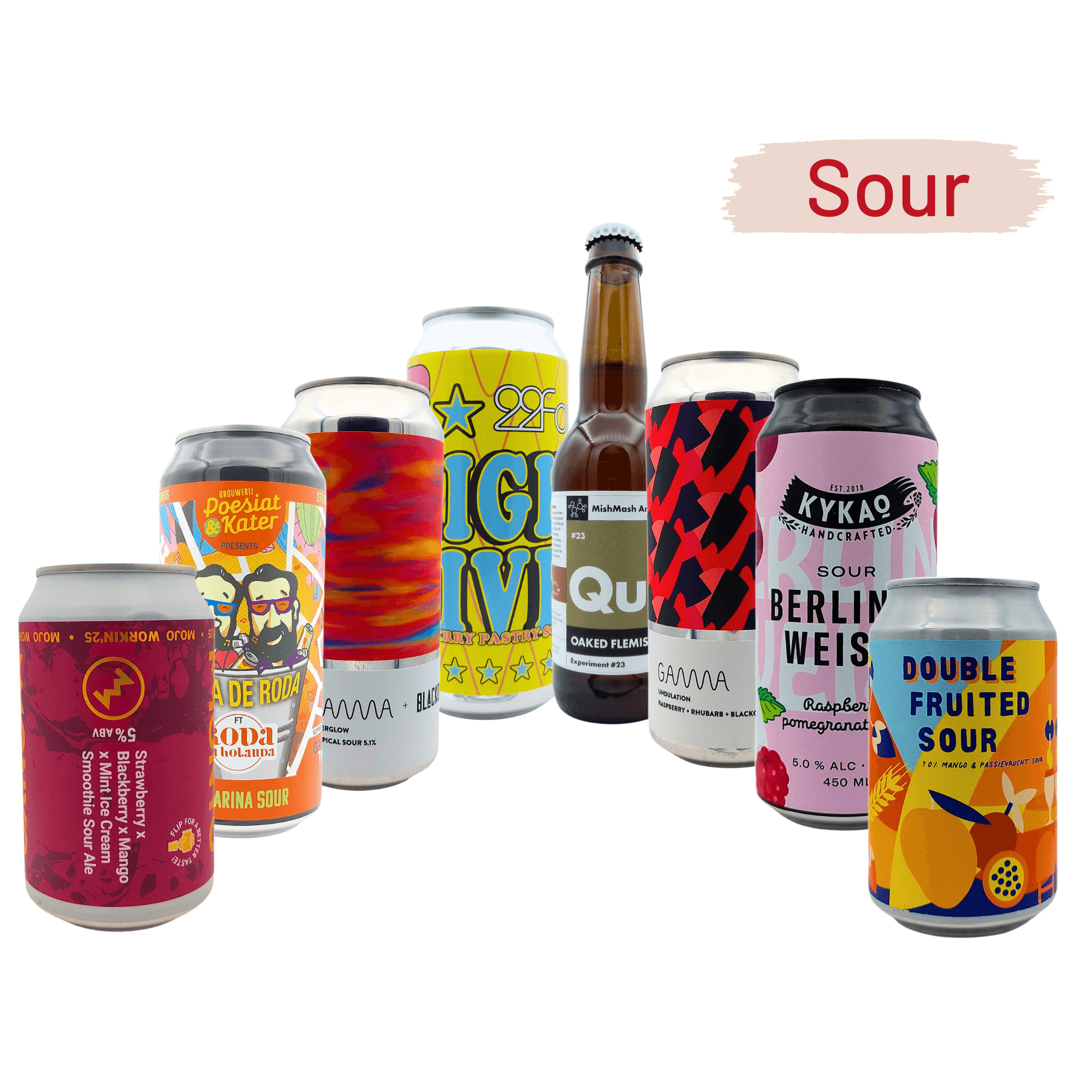 Sour Bierpakket van My Dear Beer met 8 of 16 Sour bieren, inclusief NL-exclusives van MONYO, Gamma Brewing Co. en Kykao