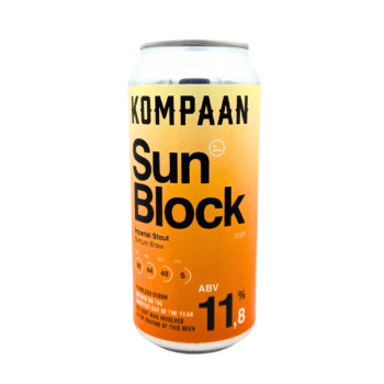Sunblock Imperial Stout geel, oranje en zwart label