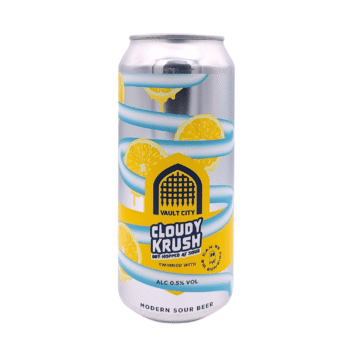 Cloudy Krush sour geel lichtblauw zilver label alcoholvrij bier