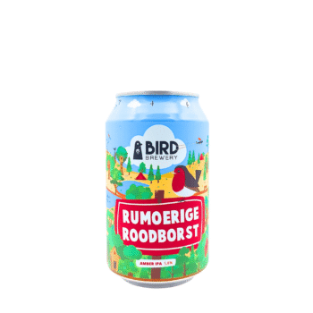Rumoerige Roodborst amber ipa lichtblauw rood groen label fruitig bier