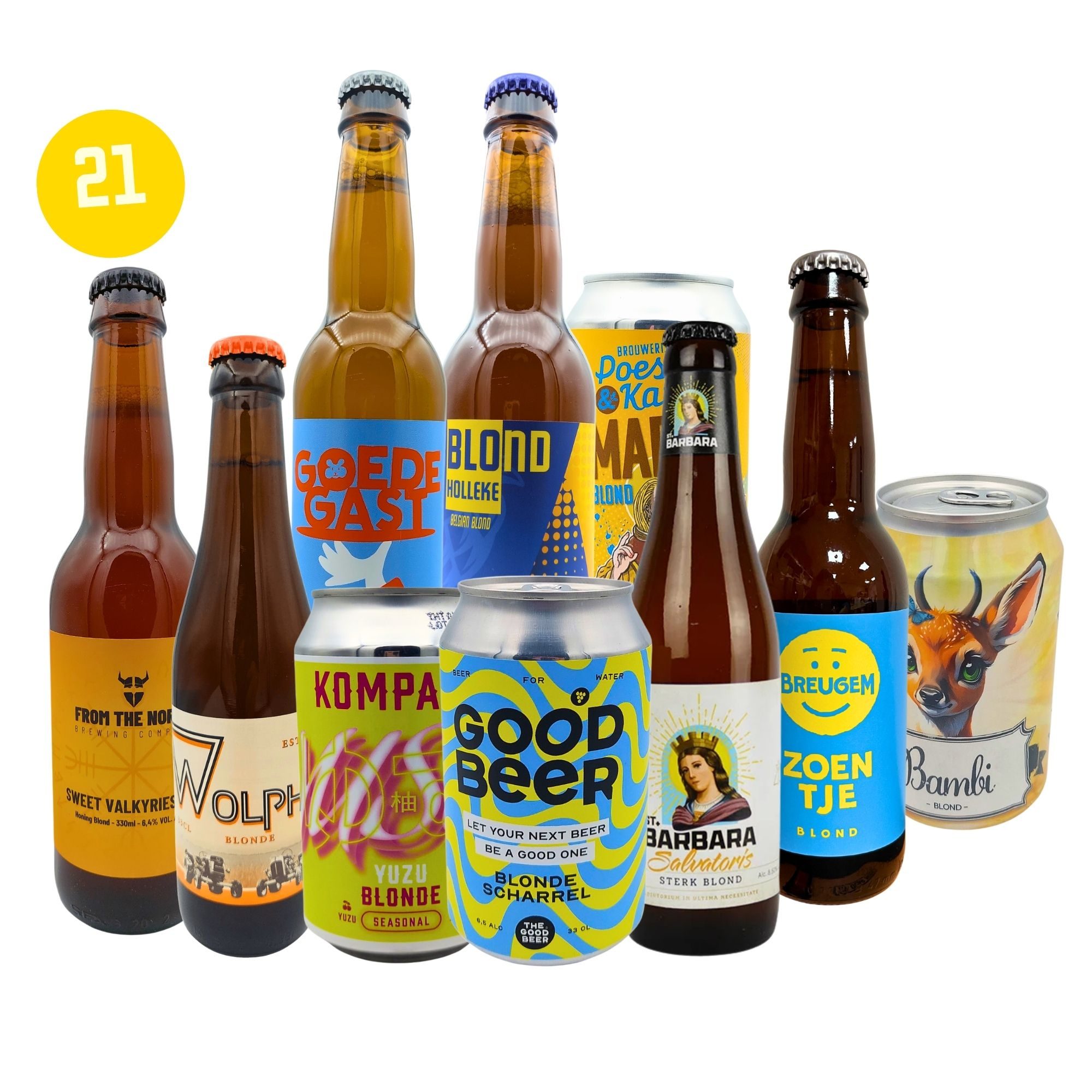 Geniet van Blond speciaalbier met dit blonde bierpakket! 21 unieke blonde bieren, zo in jouw bierpakket.